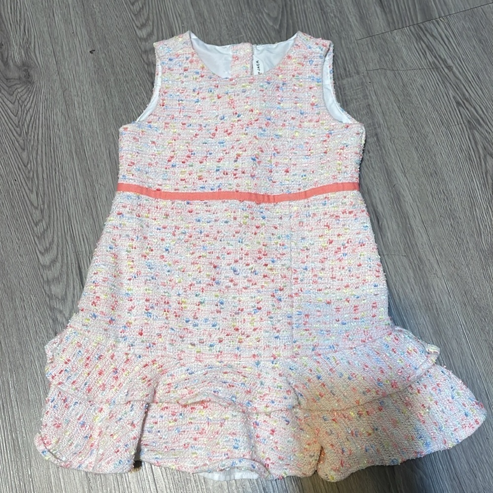 Janie and Jack Tweed Ruffle Bottom Dress - Kids | Color: Pink/White | Size: 3T